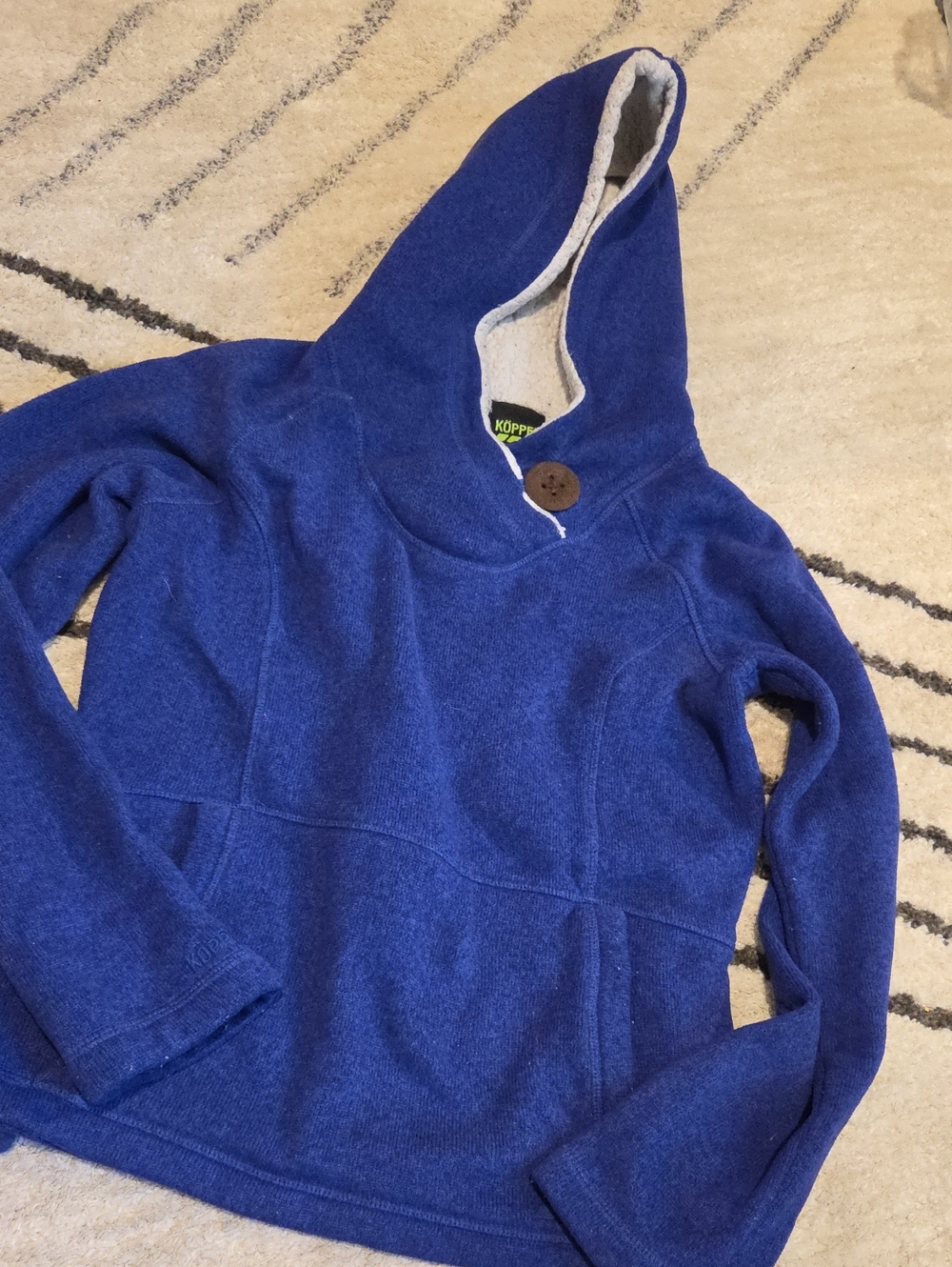 Koppen Cobalt Blue Hooded Pullover with Sherpa Trim